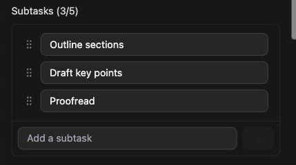 Subtasks section inside the Task Details drawer