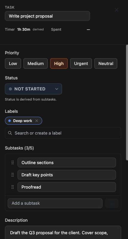 Task Details drawer open on the right side of the screen