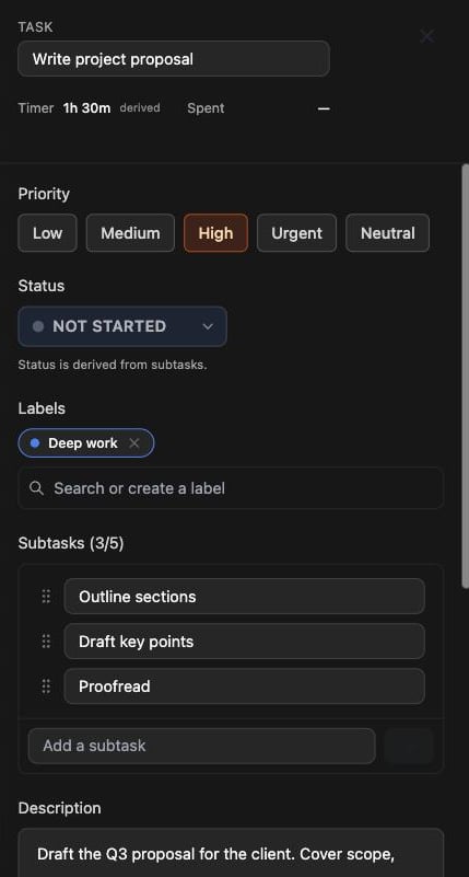 Task Details drawer open on the right side of the screen
