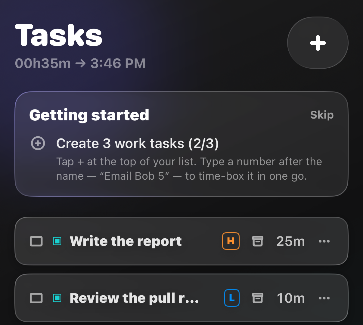 Getting started checklist on the Tasks tab