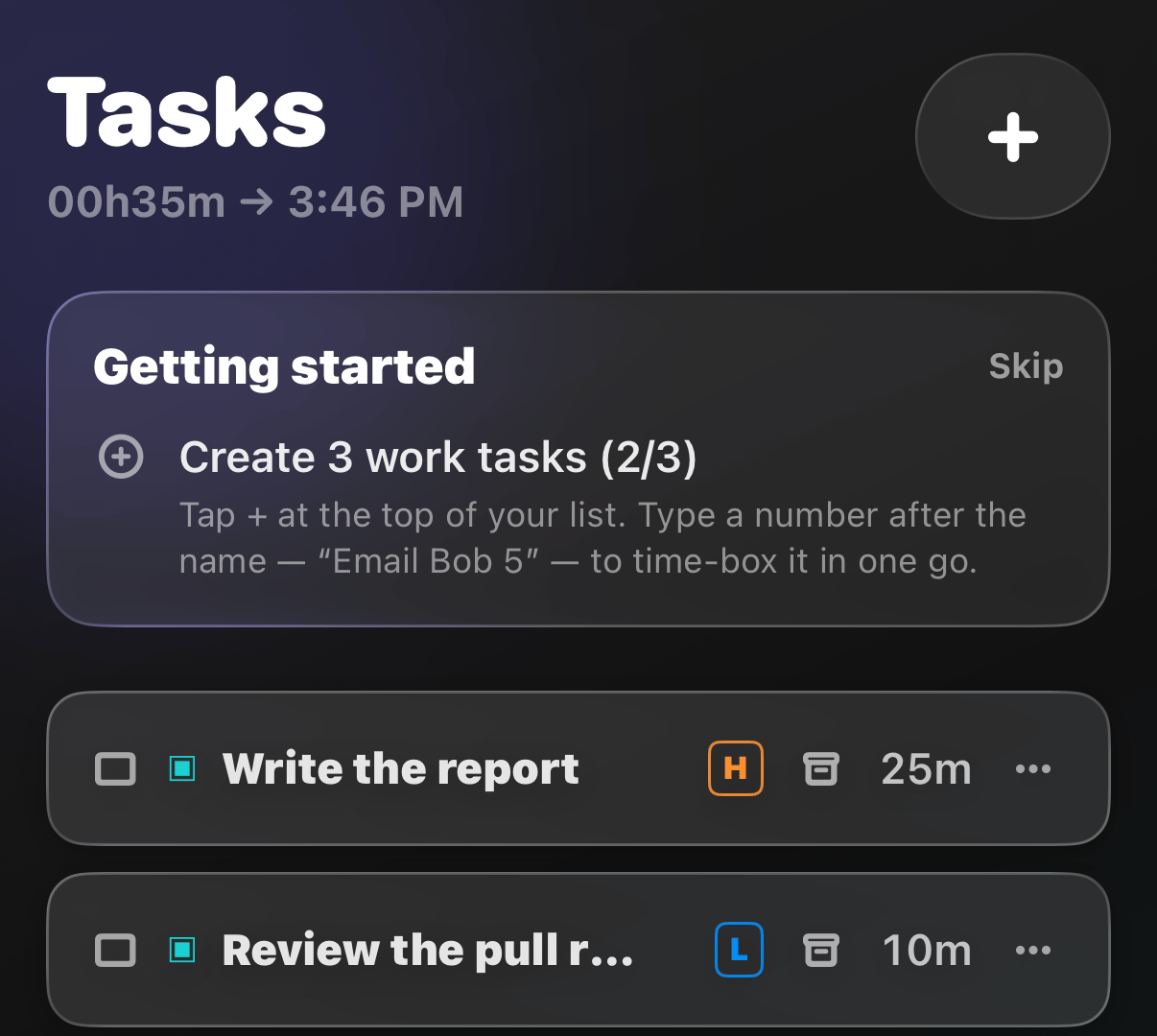 Getting started checklist on the Tasks tab