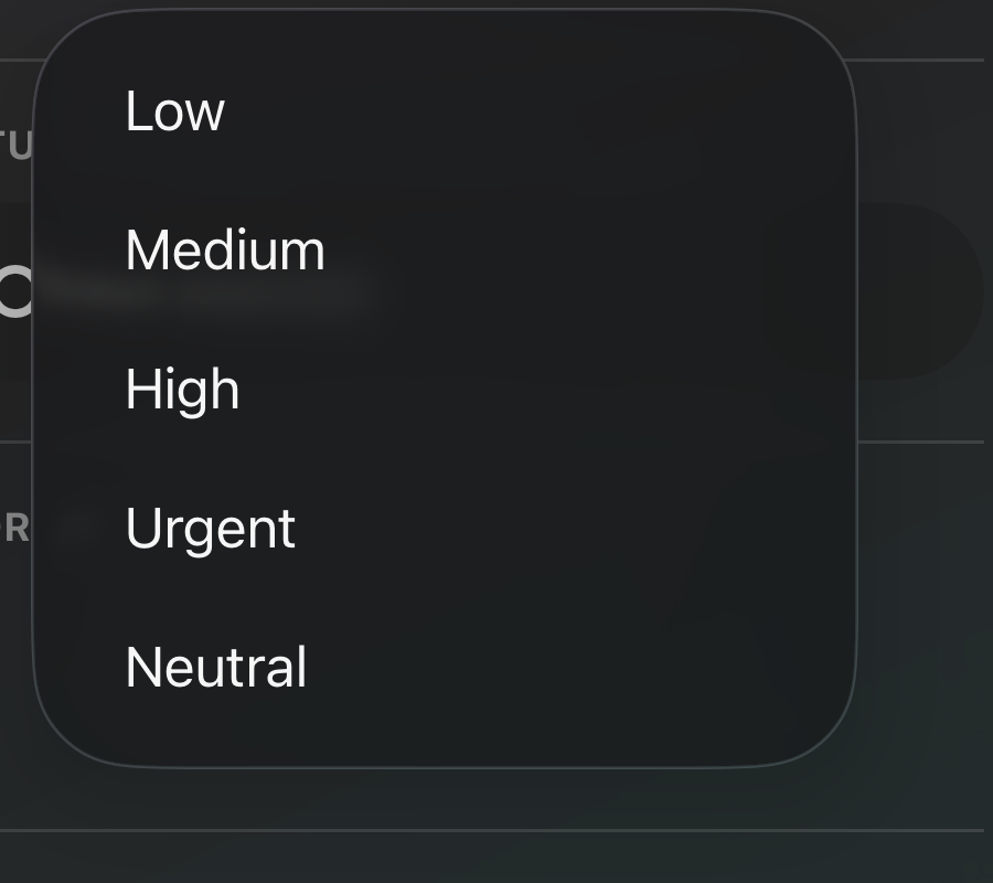 Priority menu inside the task details view
