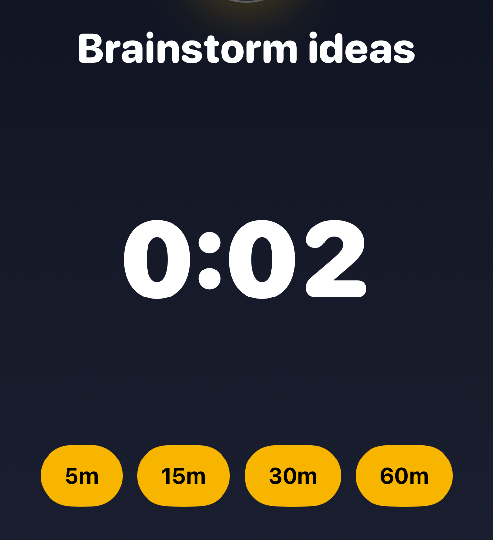 Quick timer picks on the focus screen