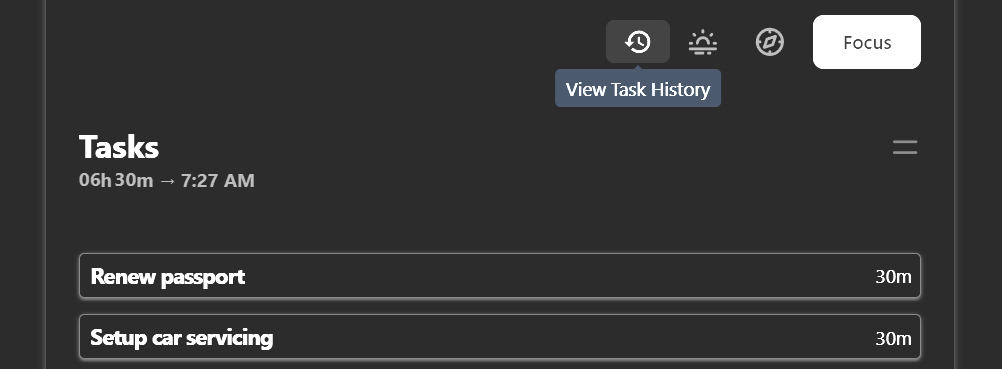 View task history button above the task list