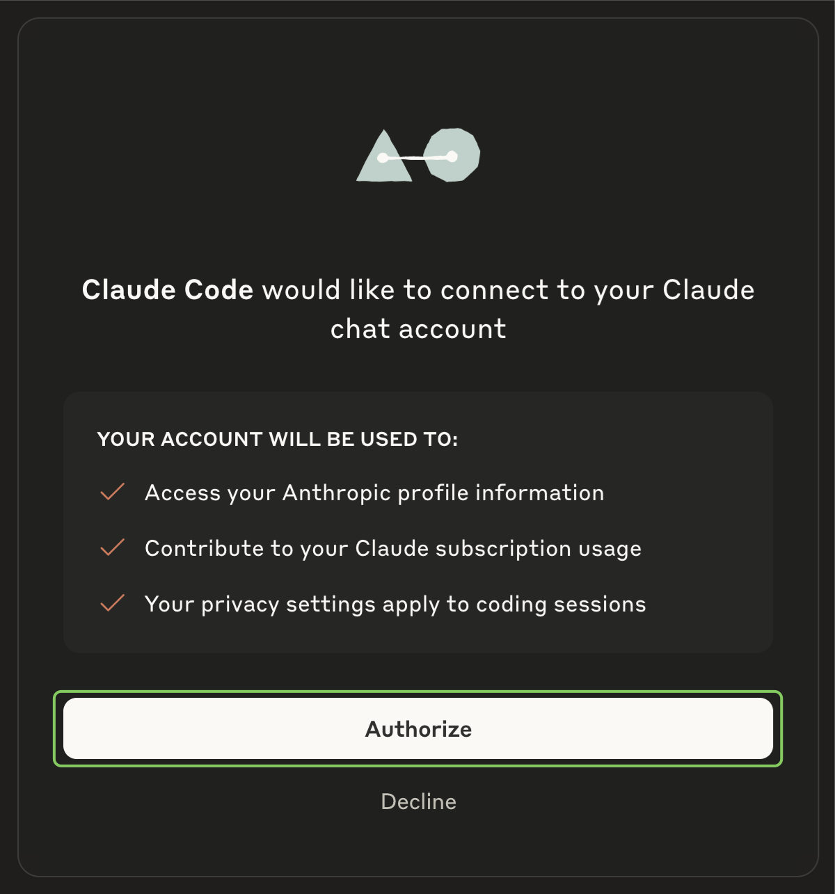 Authorization screen
