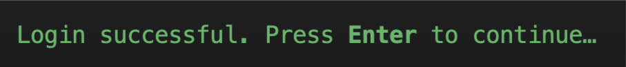 Login successful message