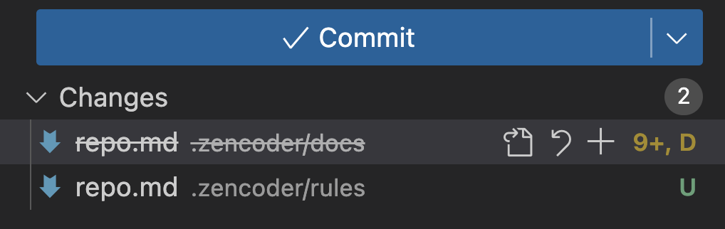 GitHub commit showing files moved from .zencoder/docs to .zencoder/rules during migration