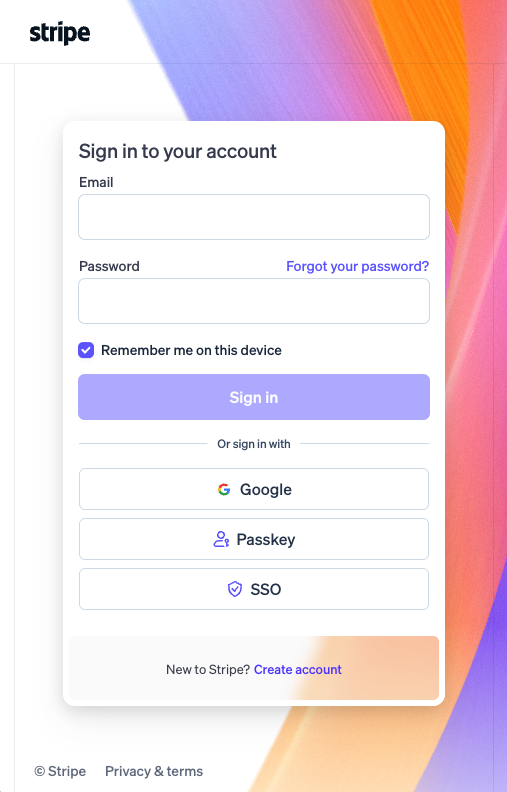 Stripe Sign In Screen