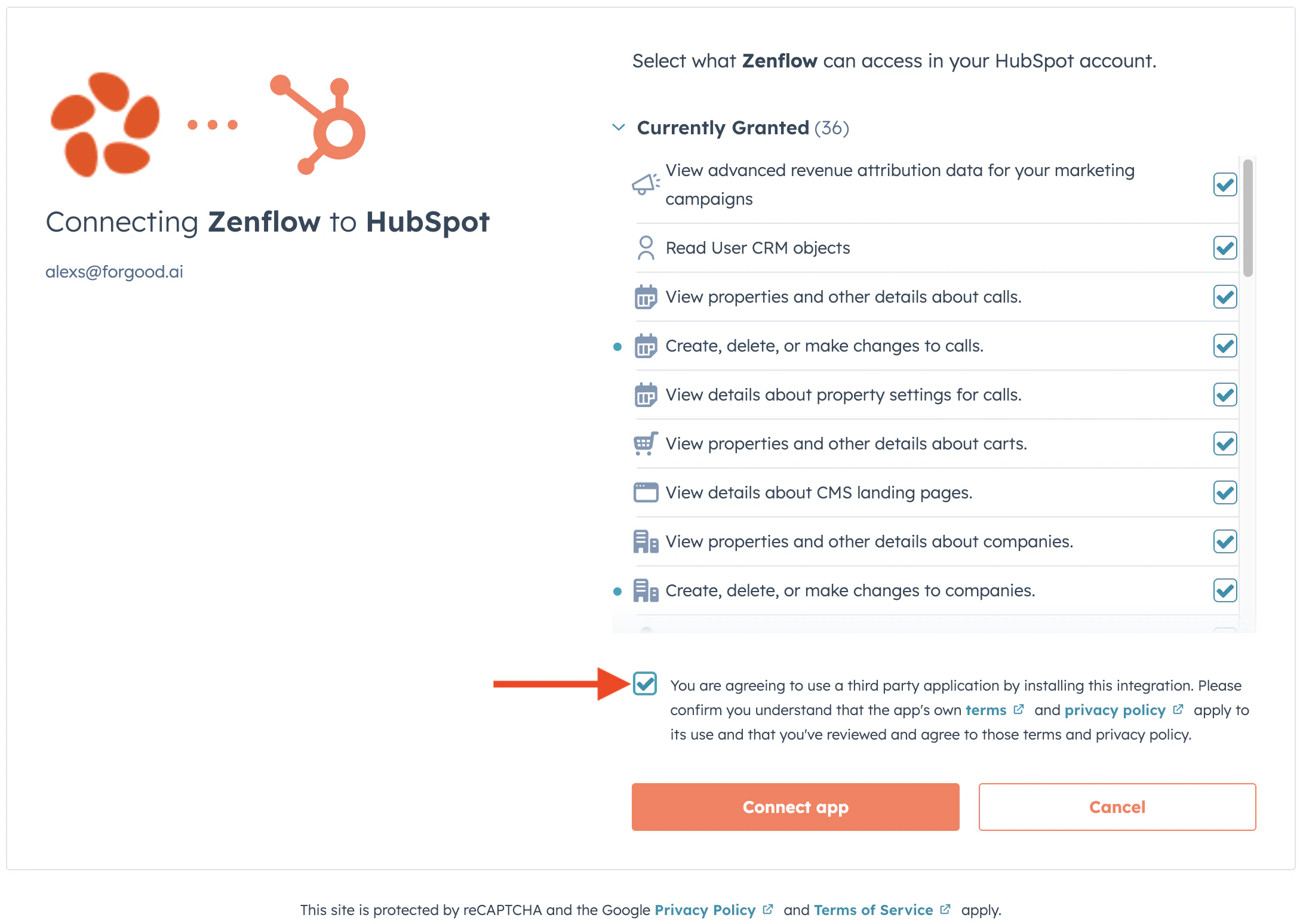 hubspot scopes oauth app