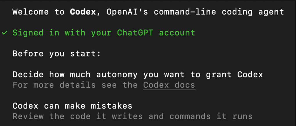 Terminal showing successful authentication