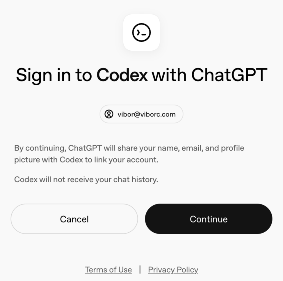 Sign-in confirmation screen with Continue button