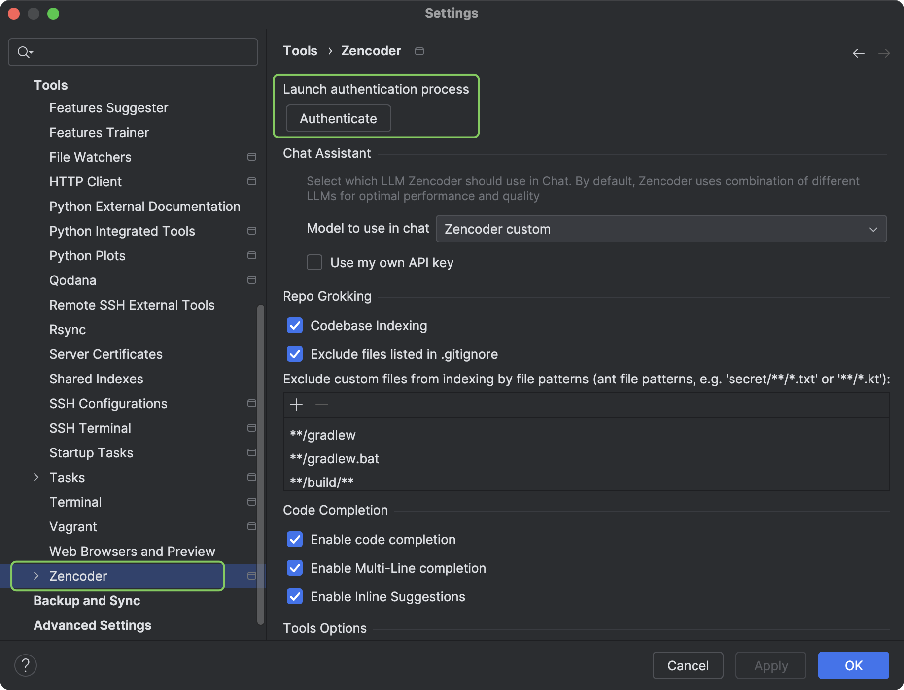 JetBrains Authentication Settings