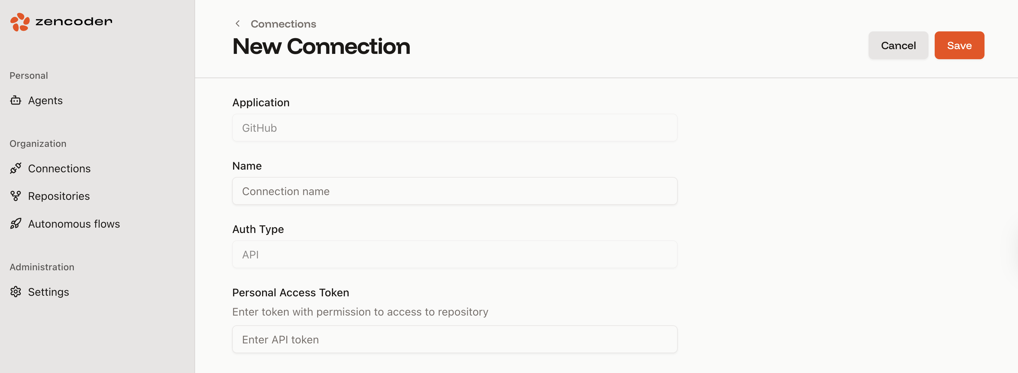 Adding a new VCS connection in the admin panel