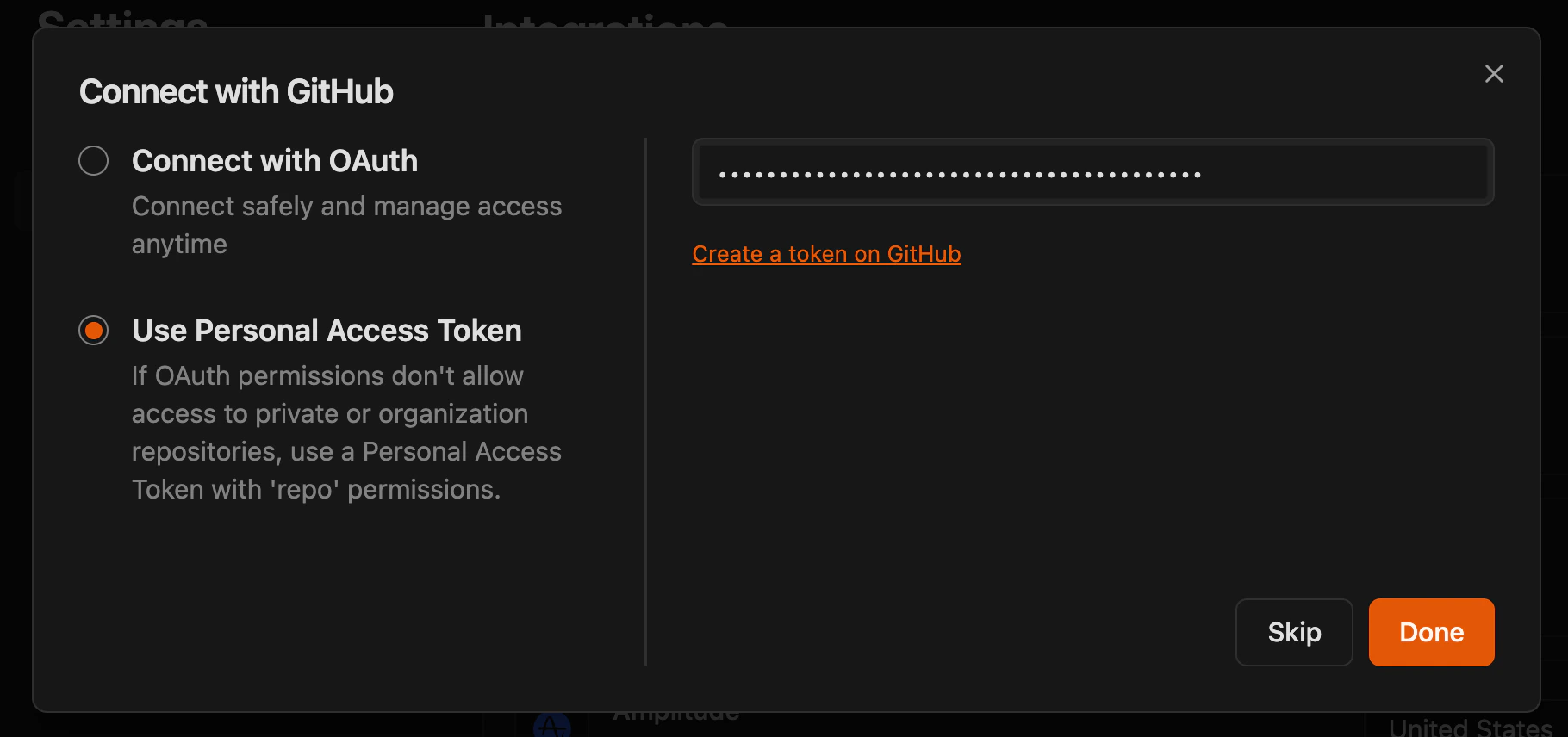 github token entry