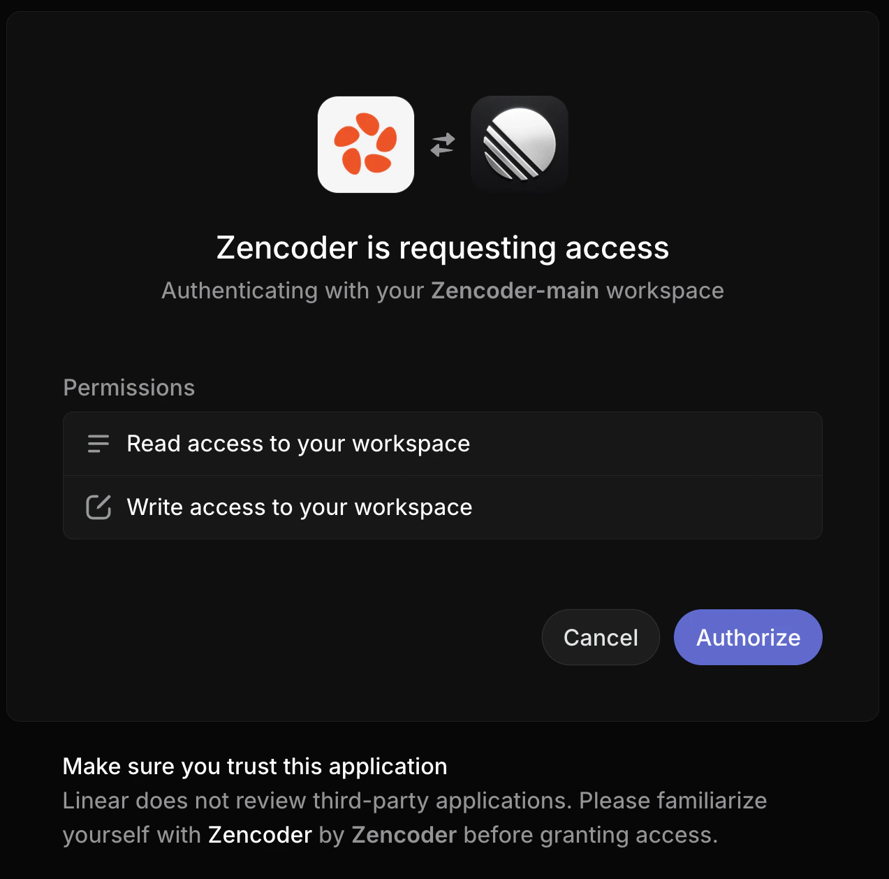 linear authorization screen