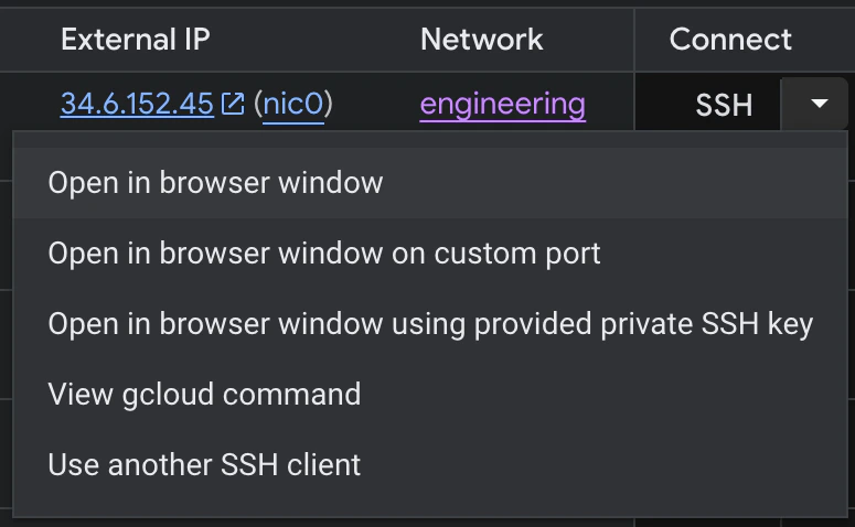 button to launch gcp's in-browser console