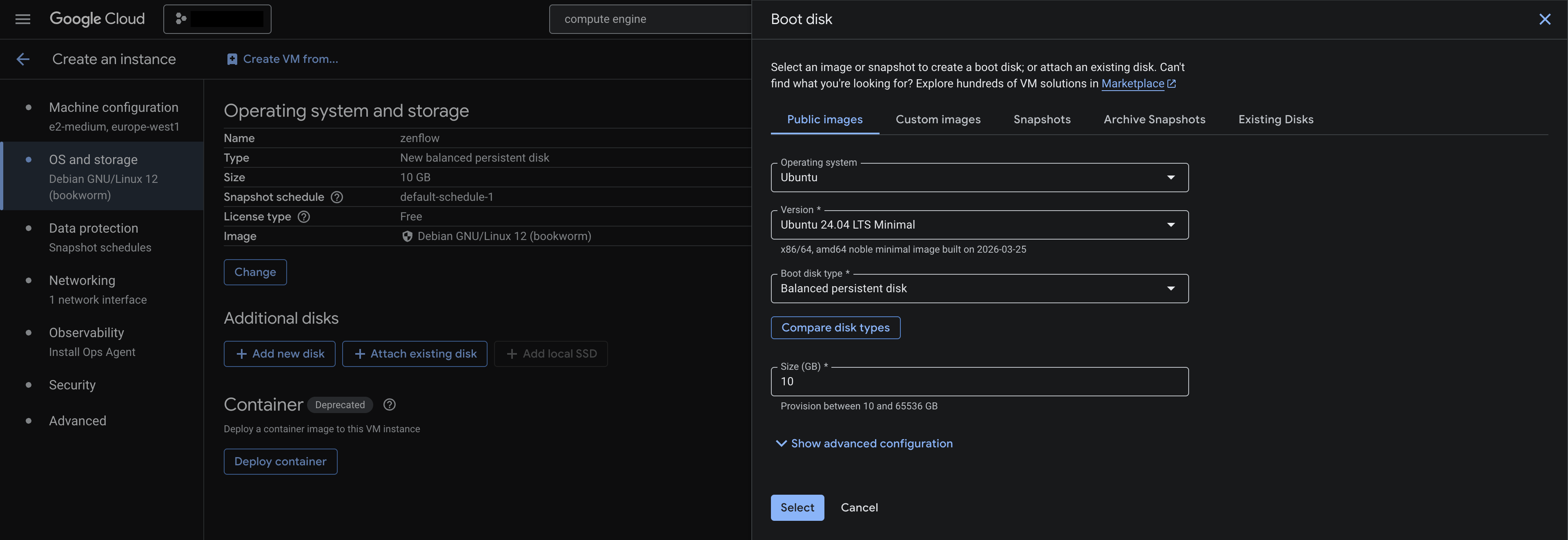 gcp os image settings