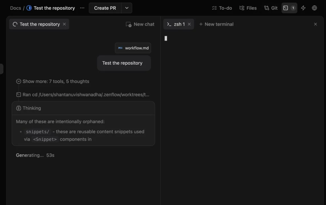 Terminal tab rooted in task worktree