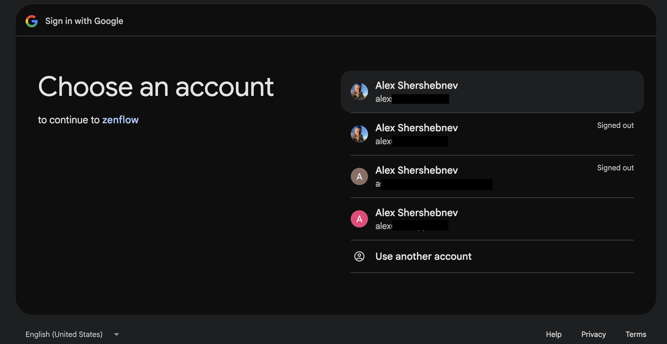 google drive choose an account screen
