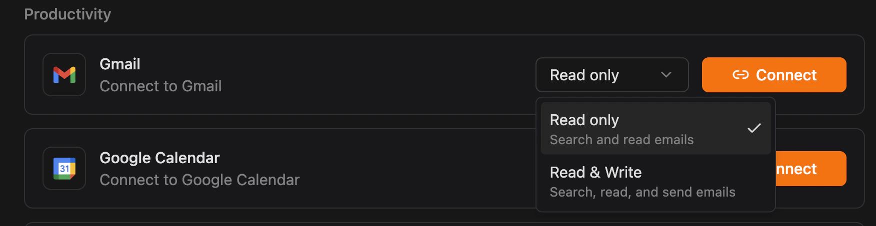 gmail integration access level