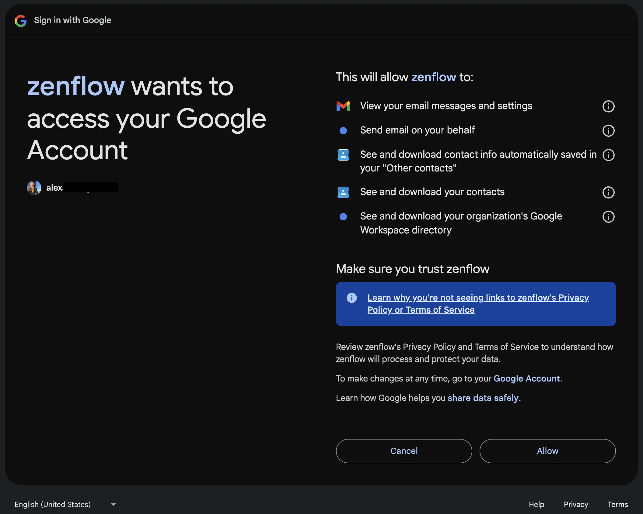 gmail allow access screen