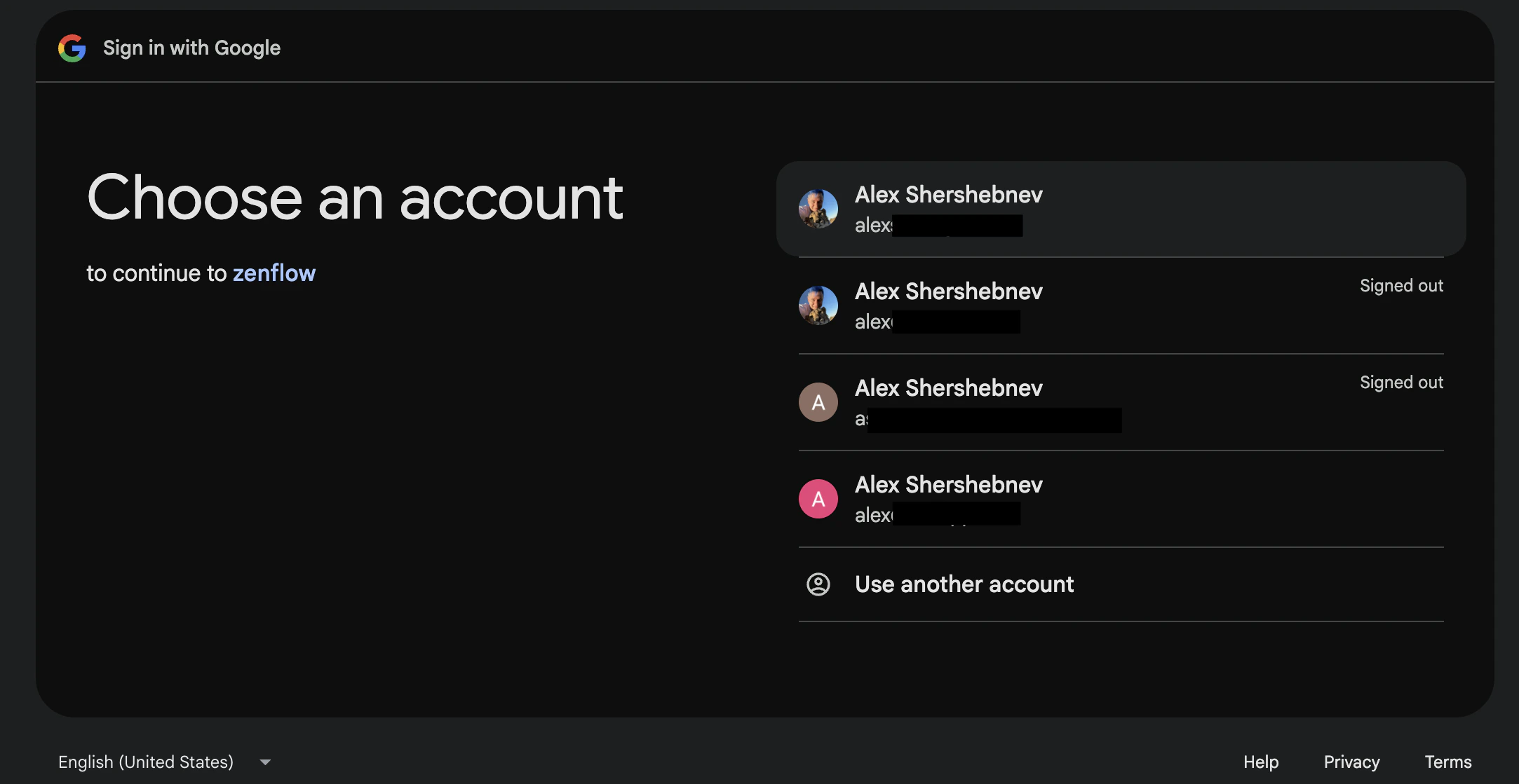gmail choose an account screen