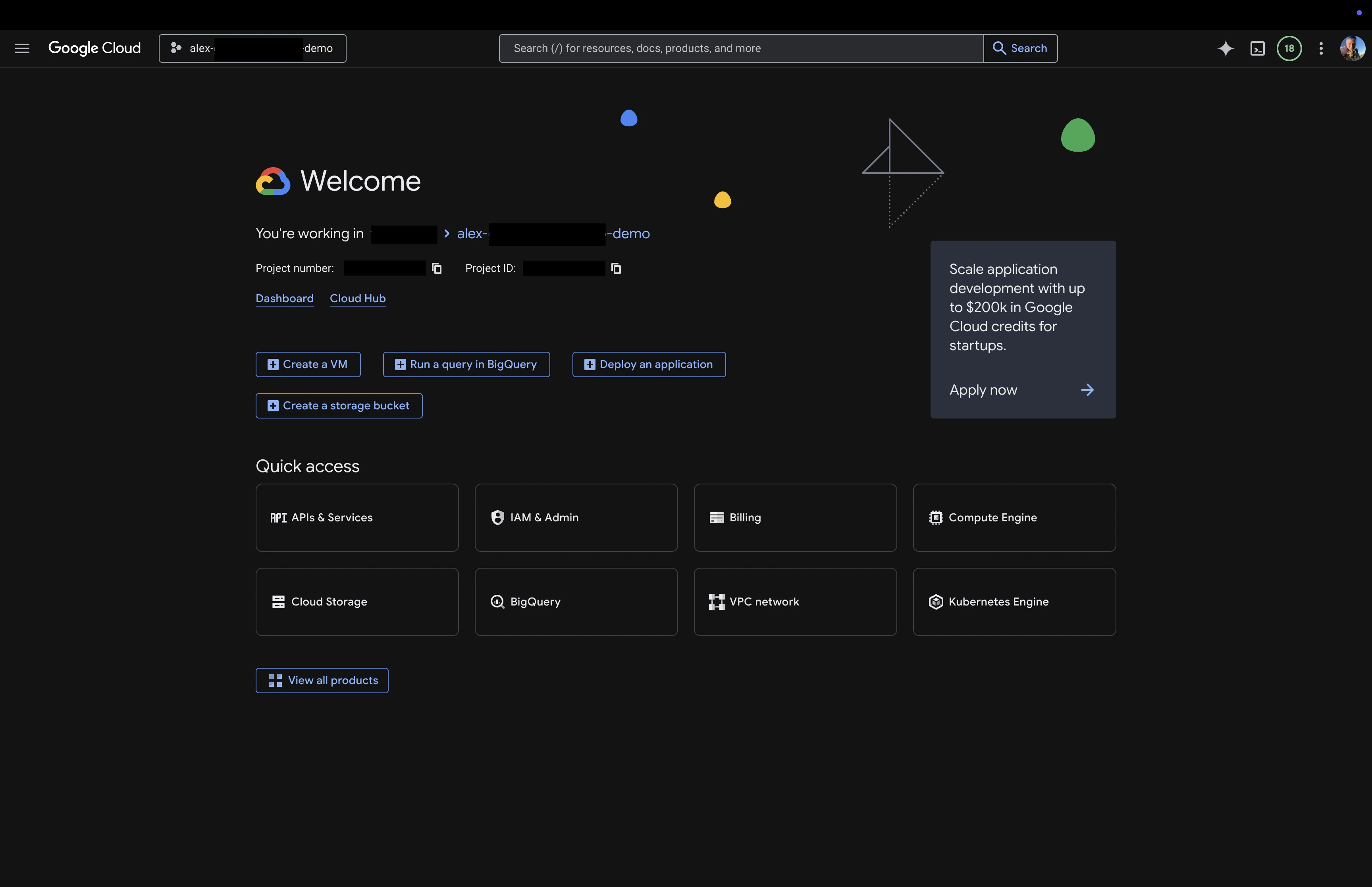 google cloud main page