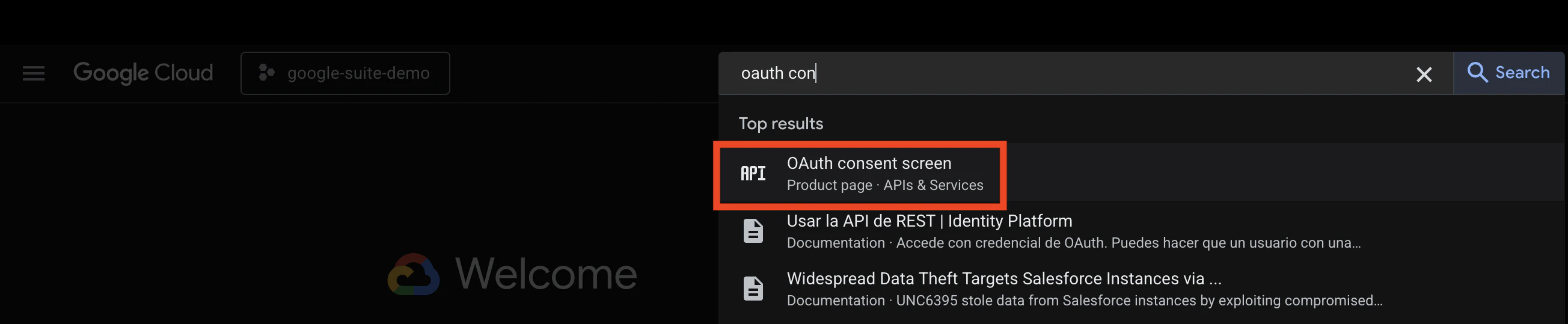google cloud search bar
