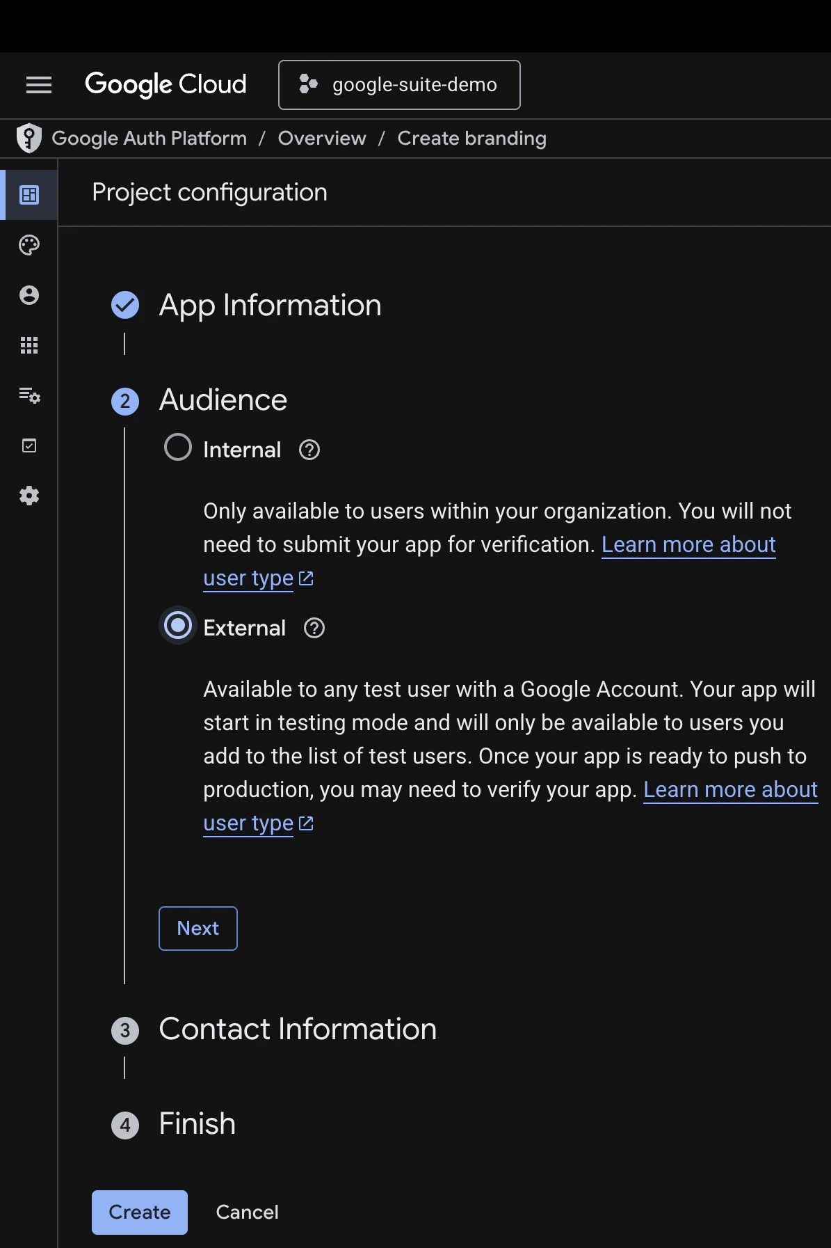 google cloud oauth project config step 2