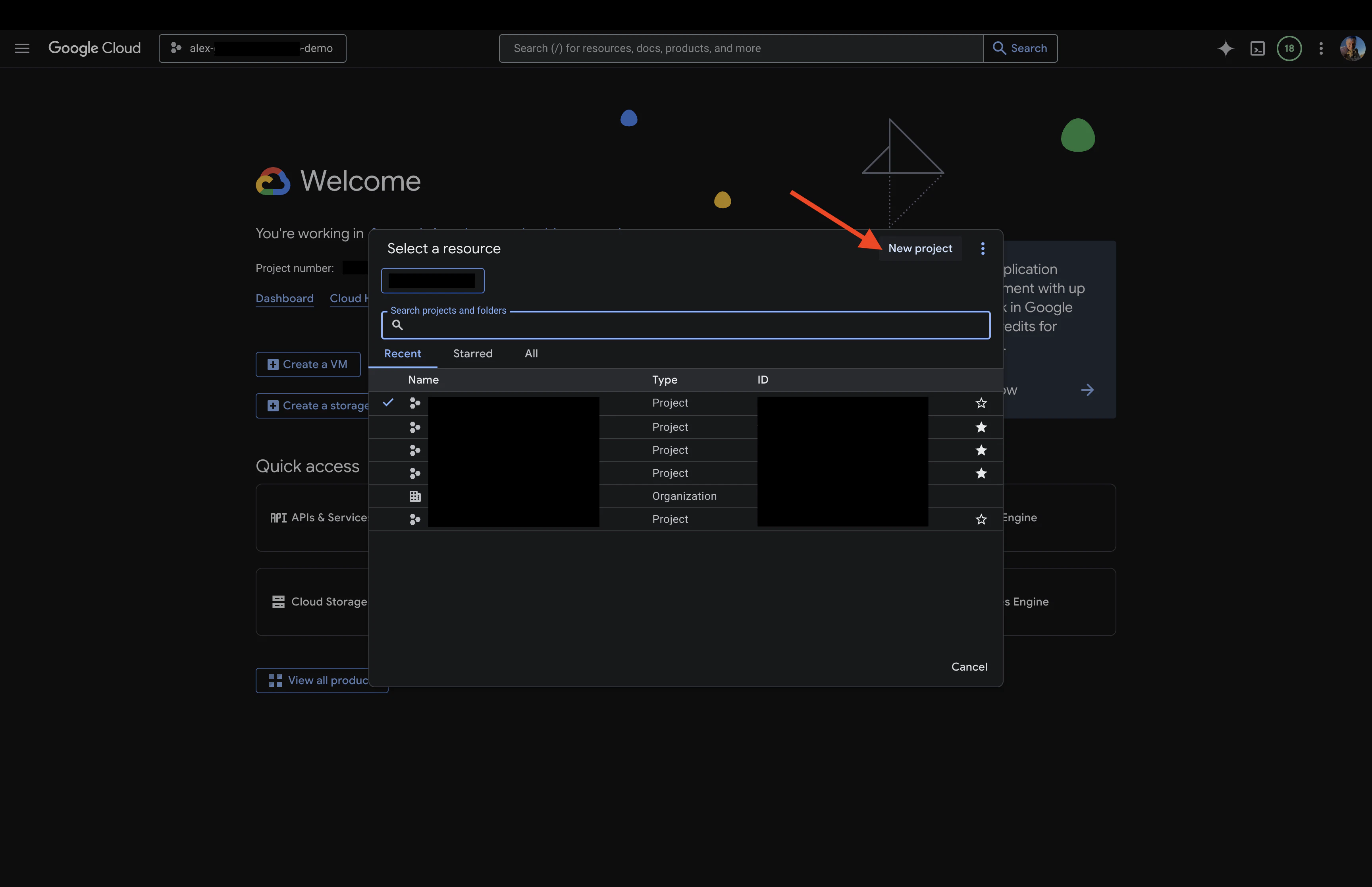 google cloud project selector