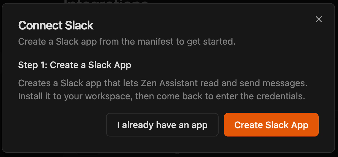 create app or existing app screen