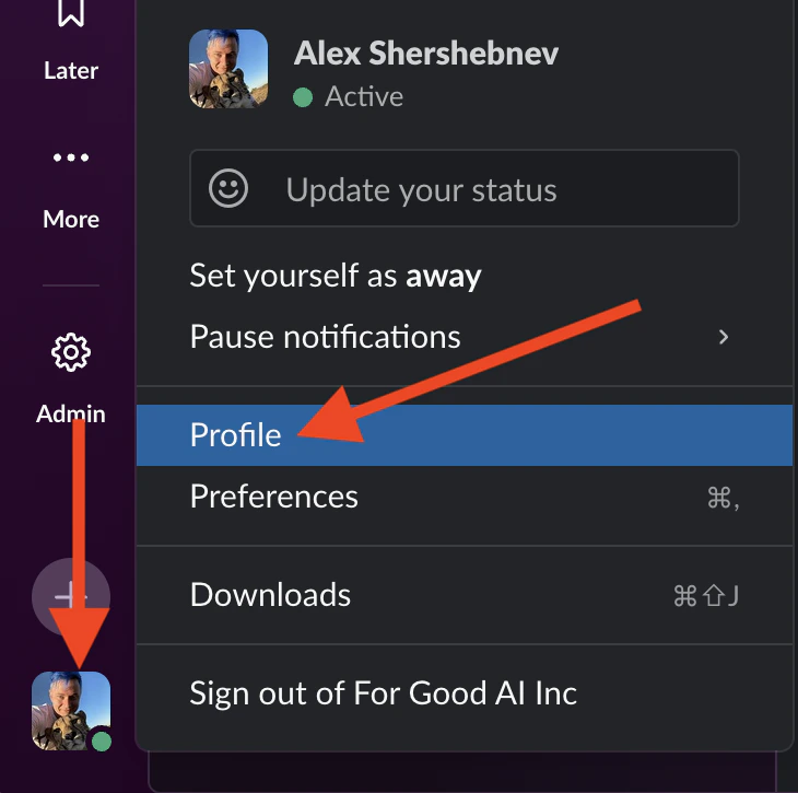 profile menu