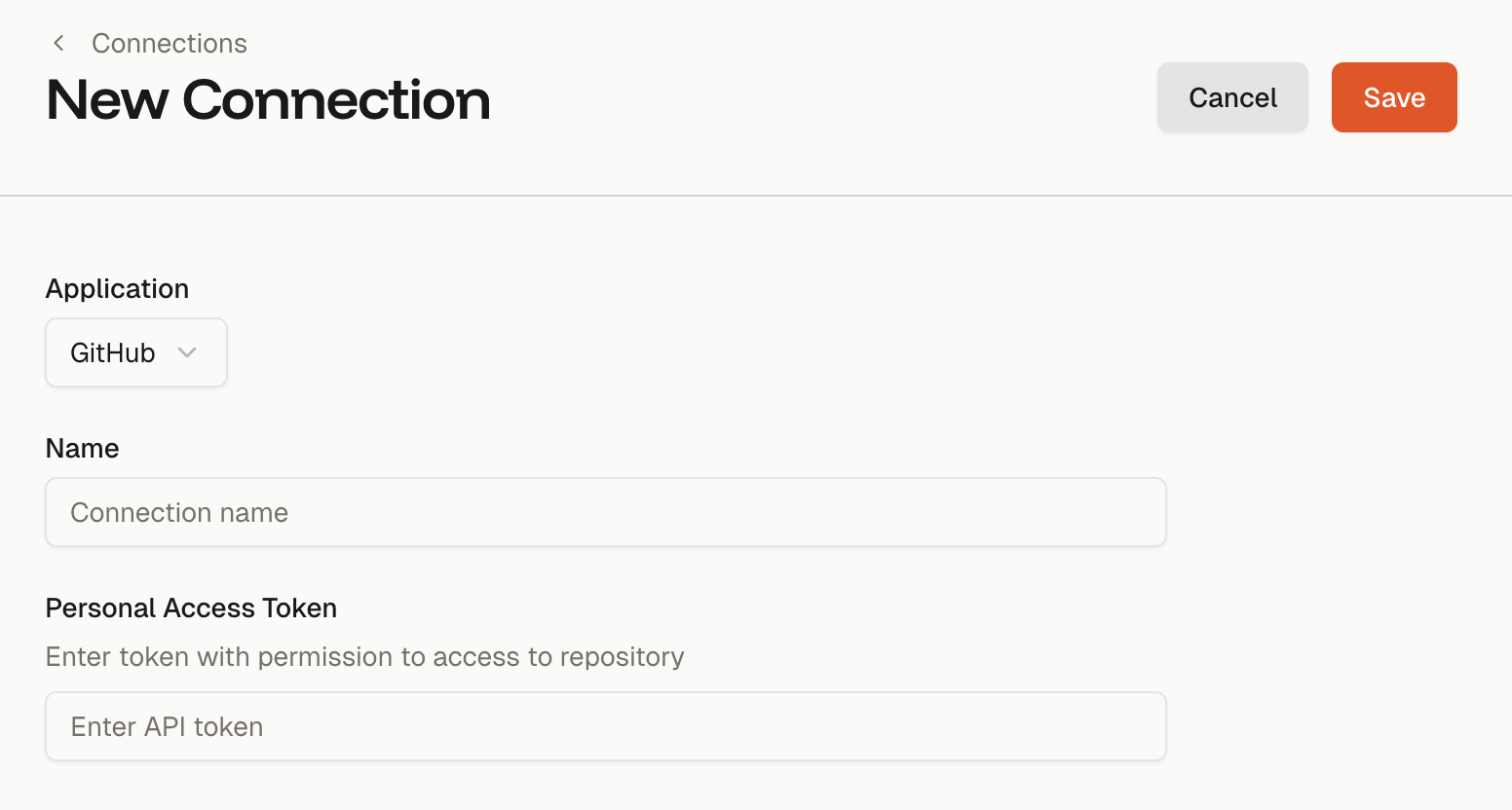 Adding a new VCS connection in the admin panel