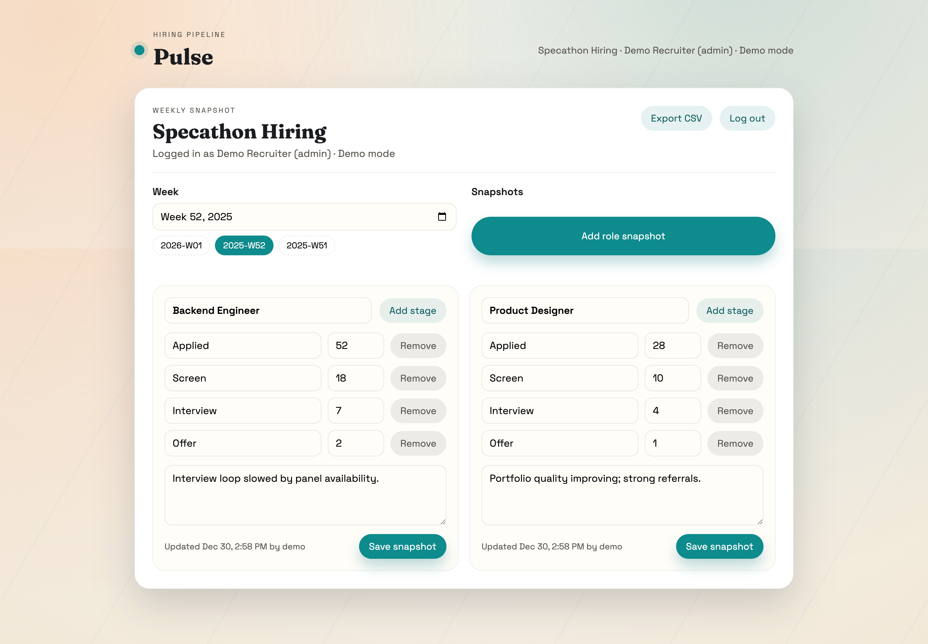 Hiring Pipeline Pulse dashboard screenshot
