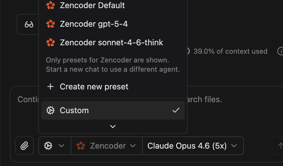 Preset dropdown showing Custom option selected