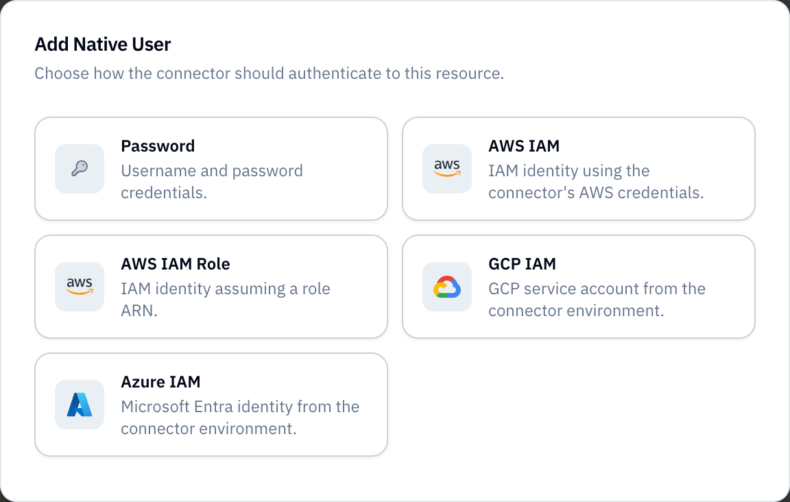 AWS Native User picker with standard and assume role authentication methods