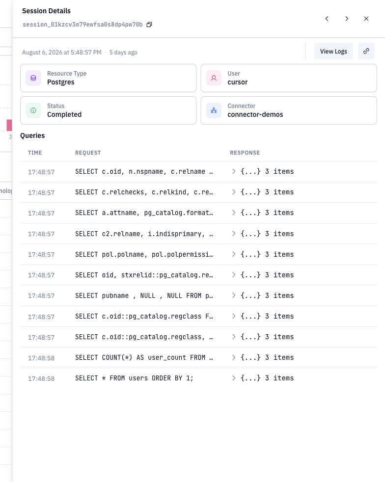 PostgreSQL session details