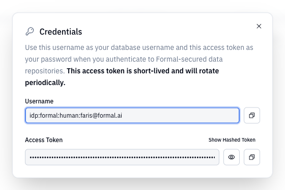 Access credentials in console
