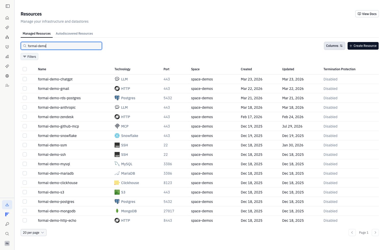Resources list with a resource ready to open