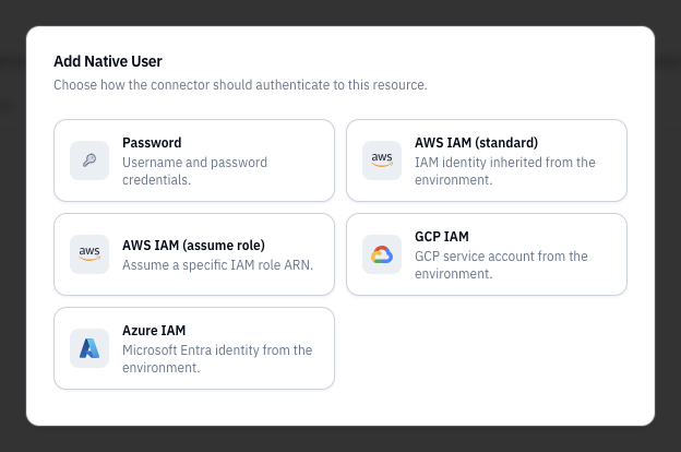 Add Native User authentication method picker