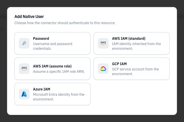 Add Native User authentication method picker