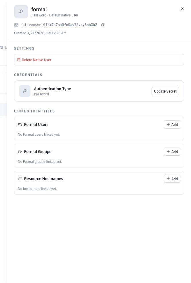 Native User details drawer with the Linked Identities section