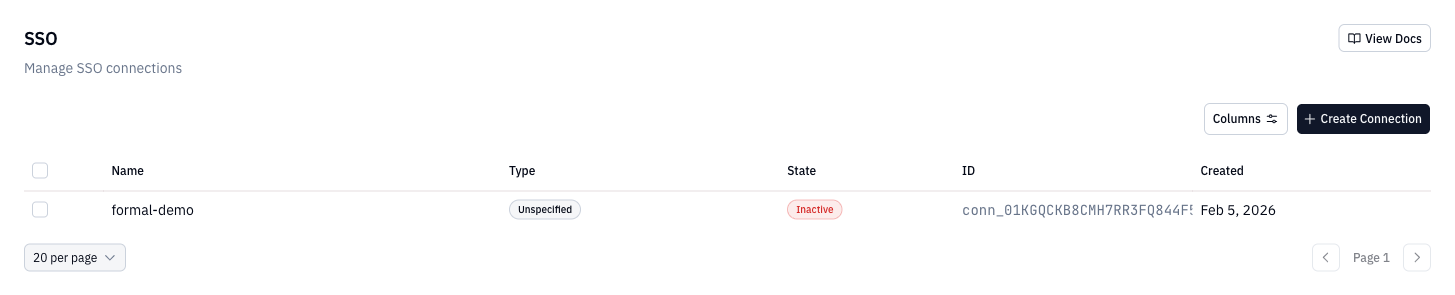 SSO connection configuration