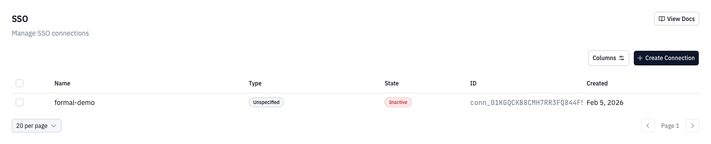 SSO connection configuration