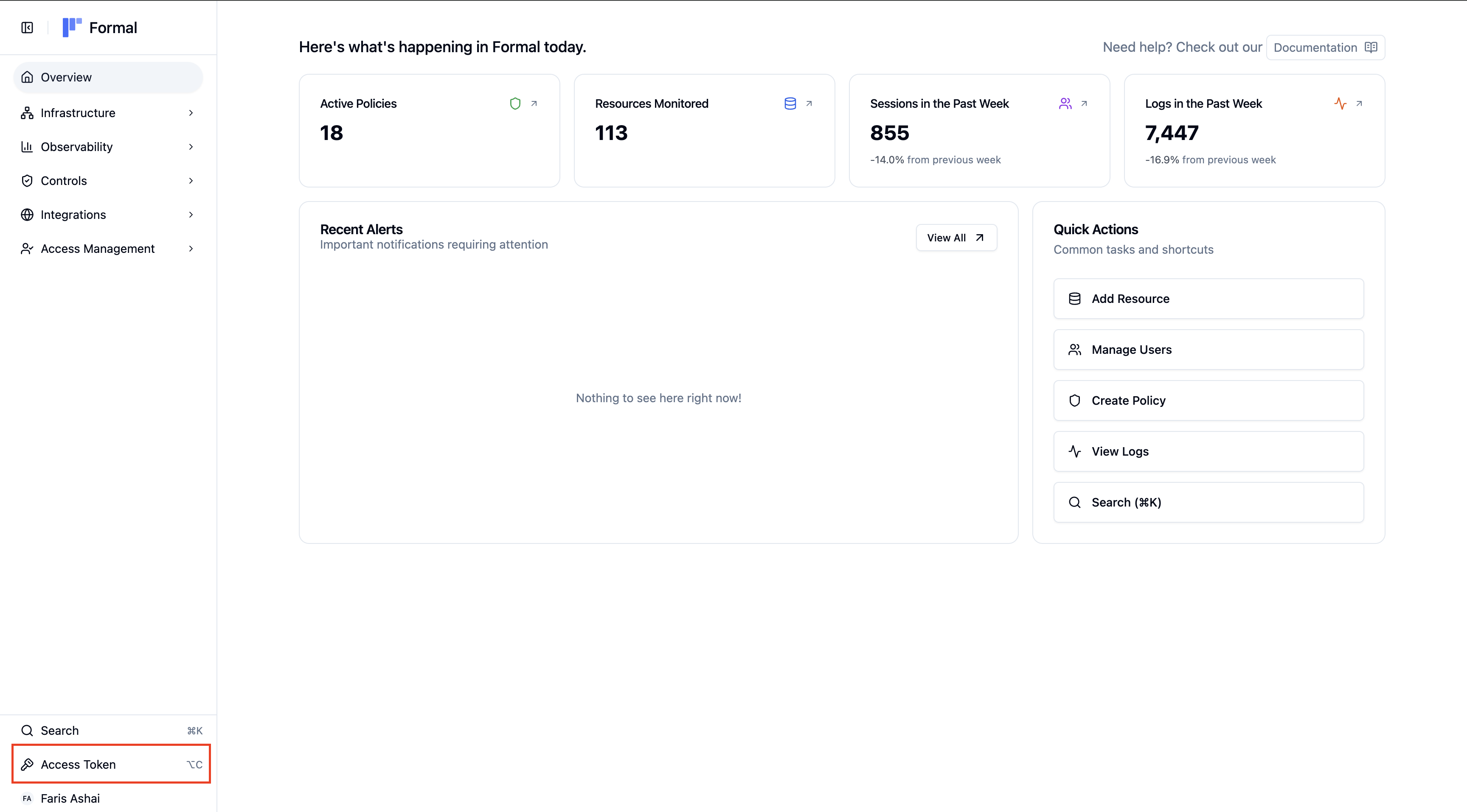 Access credentials in console