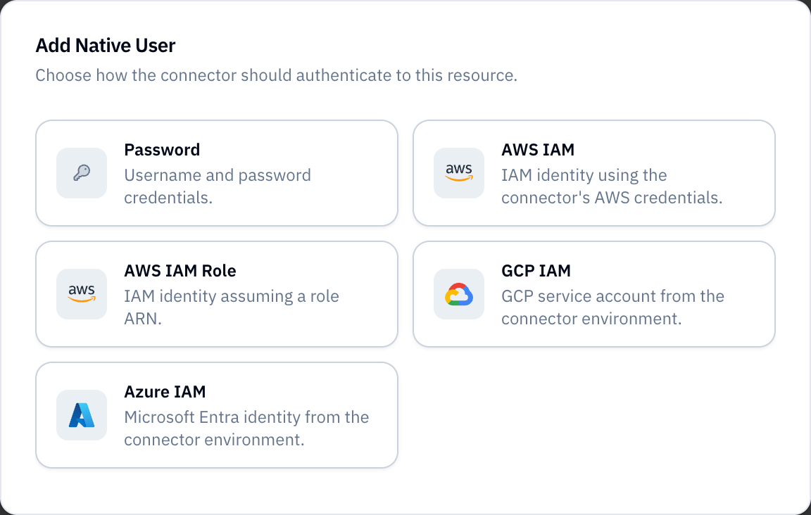 Add Native User credential type picker