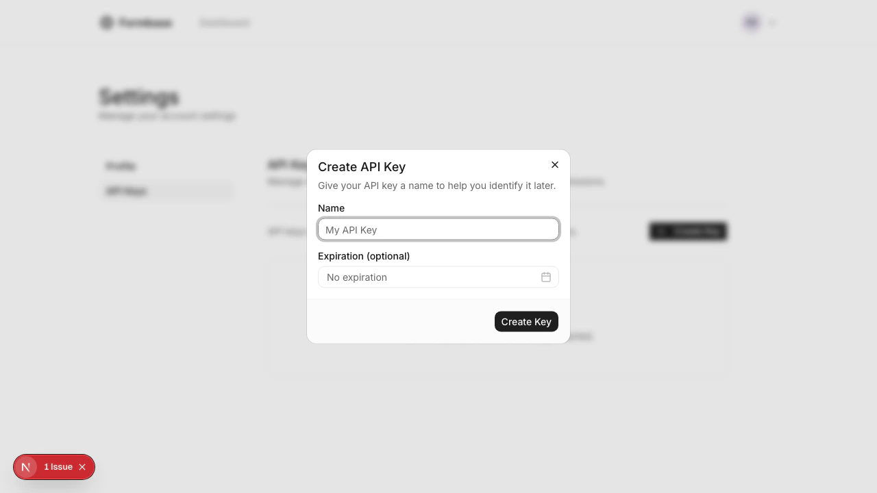 Create API key dialog