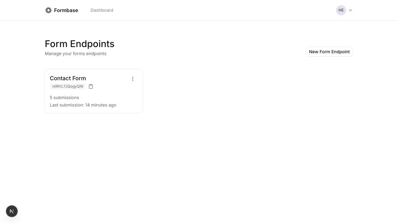 Formbase dashboard with form