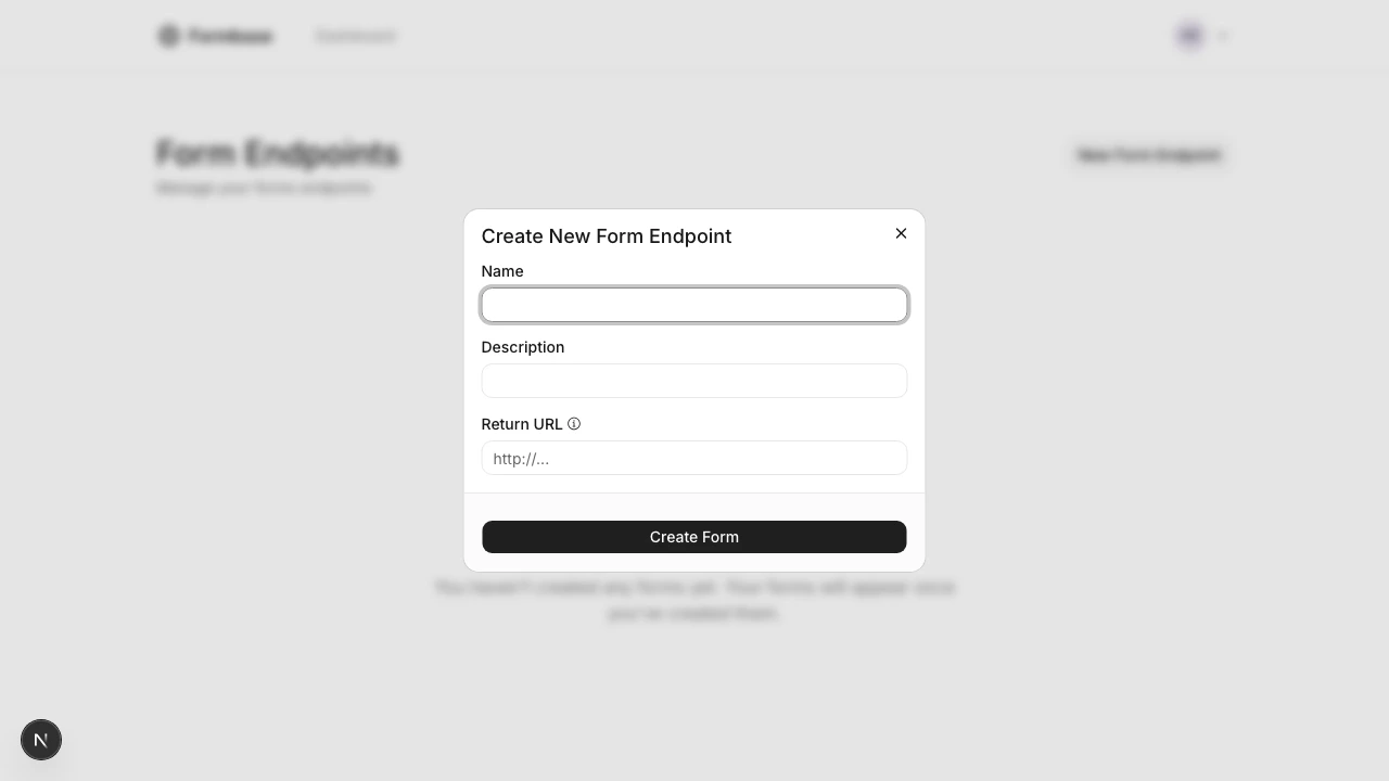Create new form dialog