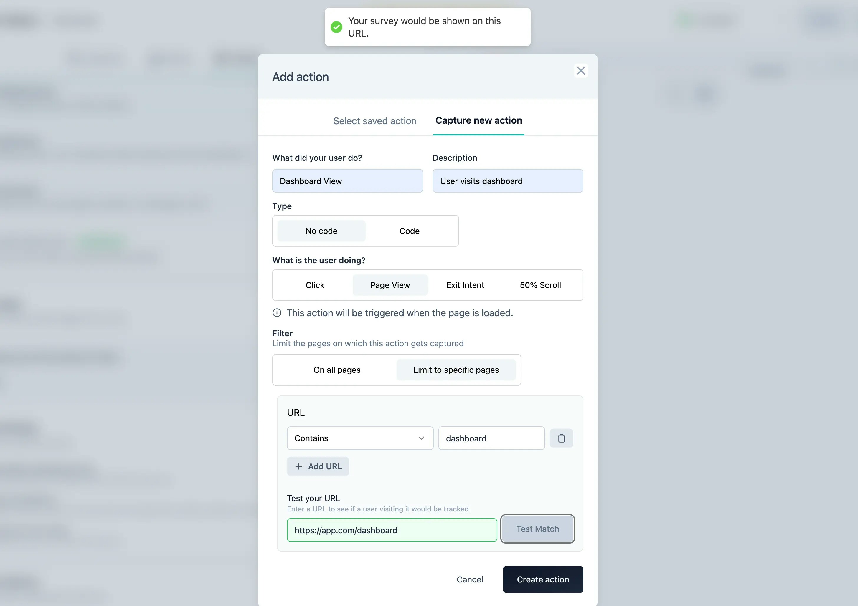 Add page URL action